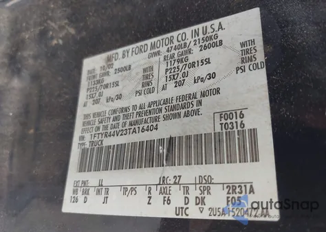 2003 Ford Ranger Edge/Tremor/Xlt from USA, damaged, VIN 1FTYR44V23TA16404